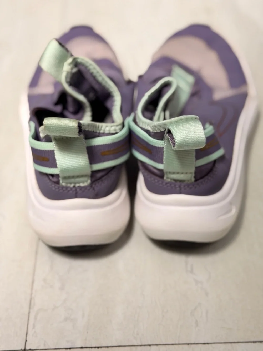 Nike Slip-On Sneakers in Lavender & Mint with Gold Swoosh